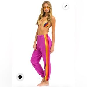 Aviator Nation 5 stripe magenta Purple Sweatpants size L